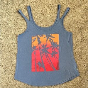 American Eagle Blue Tank Top with Palm Tree Design
